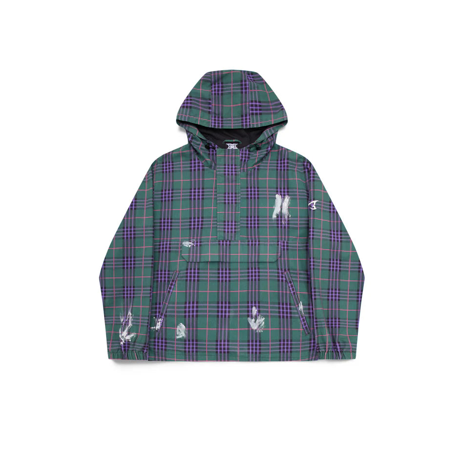 Mertra Plaid Anorak With Paint Green Purple Check