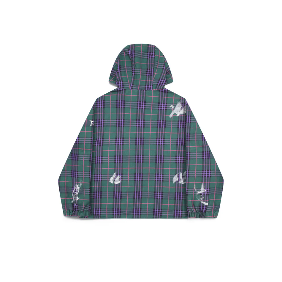 Mertra Plaid Anorak With Paint Green Purple Check