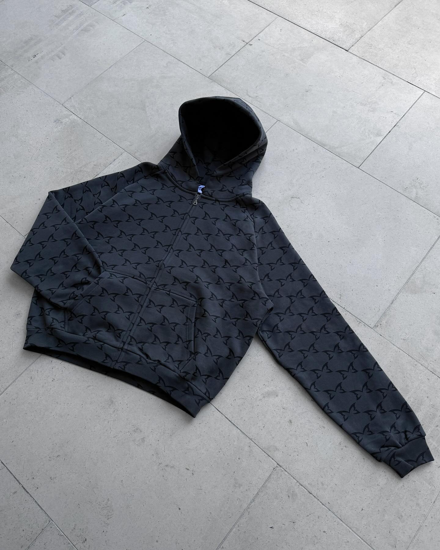 Mertra Pattern Zip Hoodie Black on Black