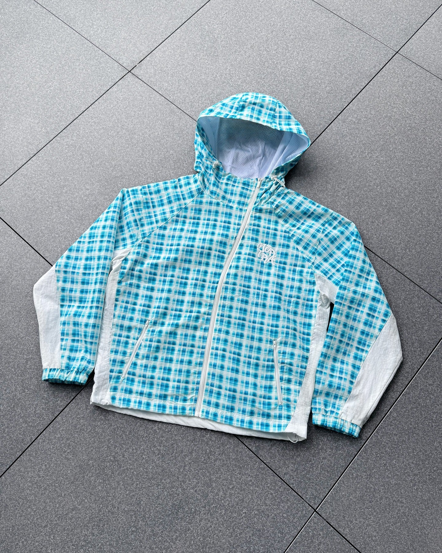 Mertra Plaid Windbreaker Aqua Check